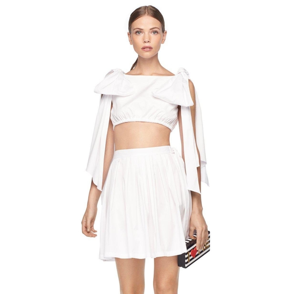 MILLY Poplin Cotton Bow Top and Matching Skirt Set